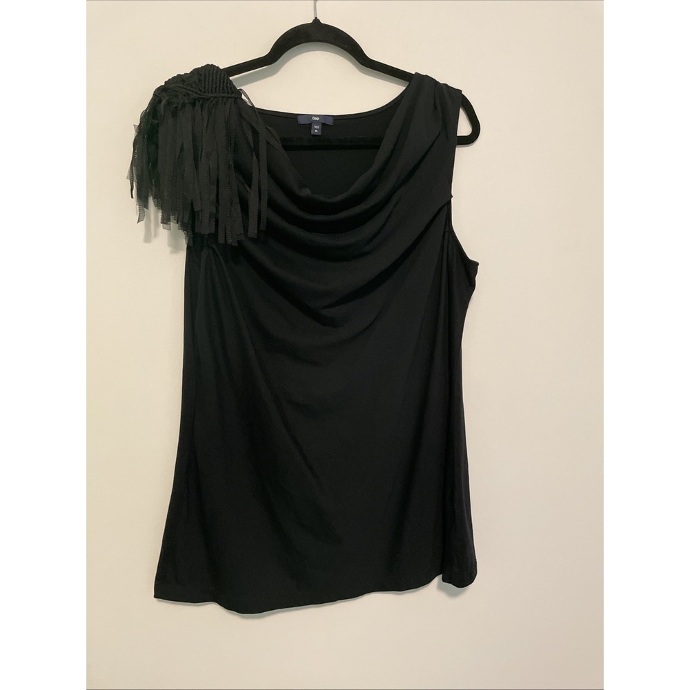 Gap Size XL Black Sleeveless Cowl Neck Fringe Shoulder Top
